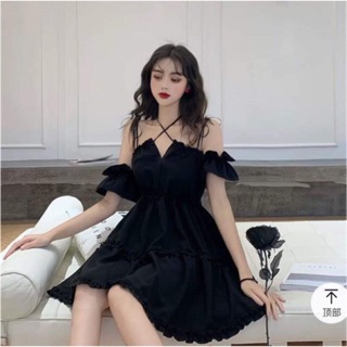 (Có sẵn) Váy ulzzang trễ vai hở vai đen sexy / Đầm trẽ vai đen