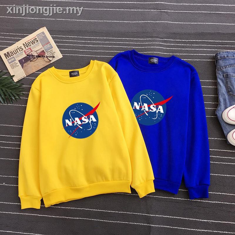 Áo Thun Cotton Tay Dài Dáng Rộng In Họa Tiết Nasa Phong Cách Harajuku Cho Nam Và Nữ