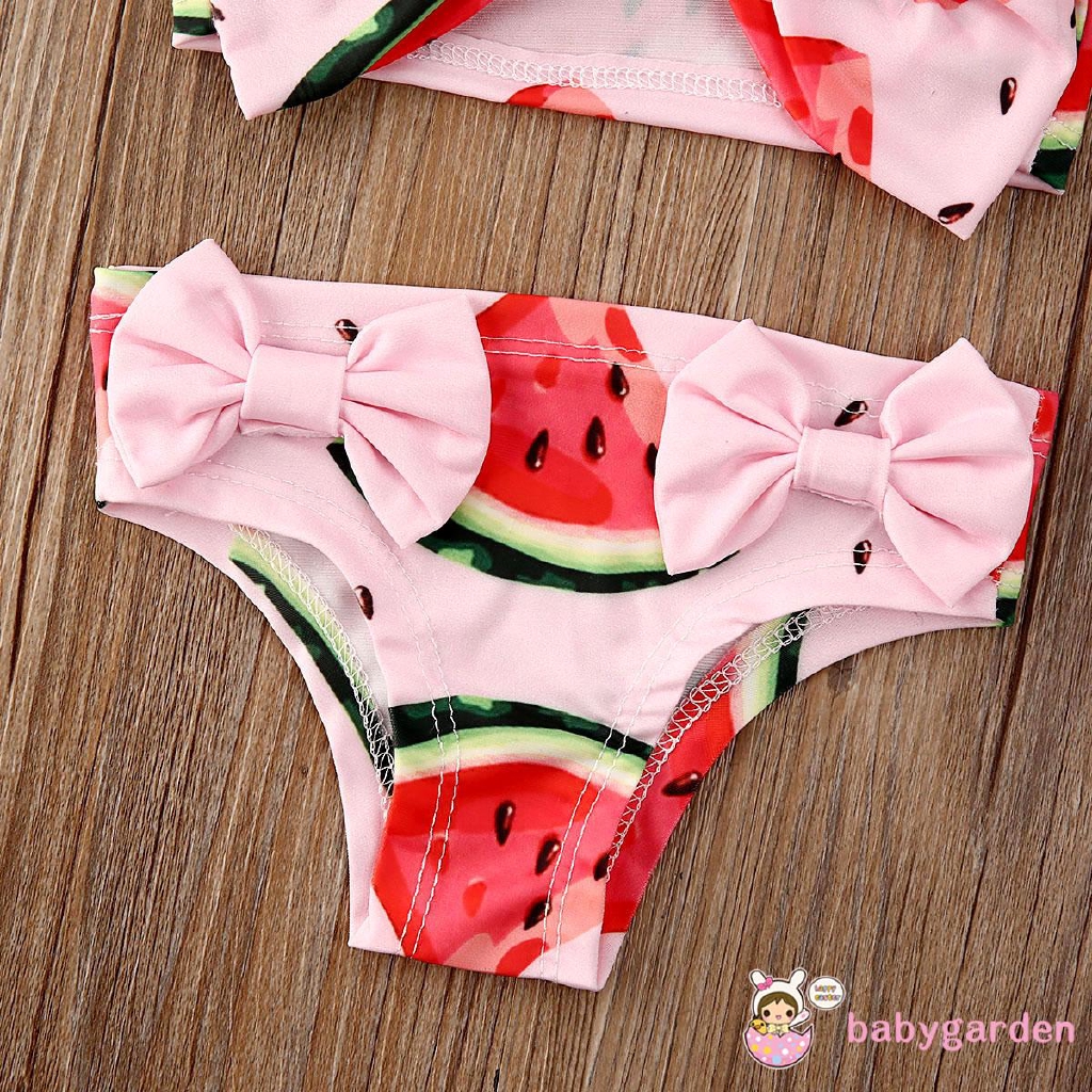 Set Đồ Bơi Hai Mảnh Hoạ Tiết Dưa Hấu Phối Nơ Dễ Thương Cho Bé Gái