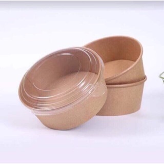 Set 50 hộp giấy tròn kraft đựng thức ăn kèm nắp nhựa