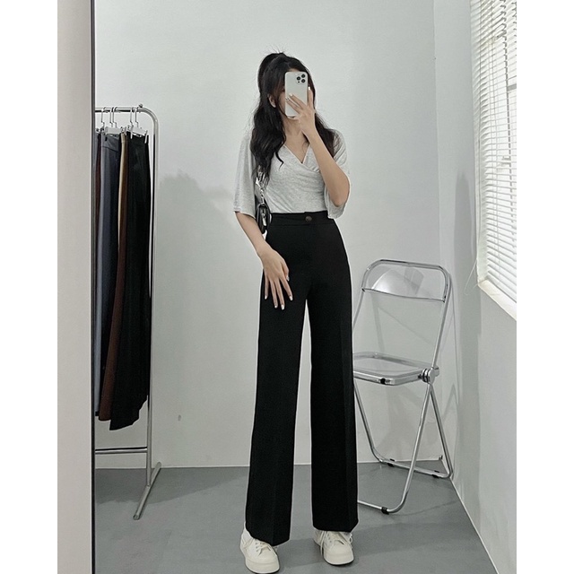 Quần Vải Suông Culottes Ống Rộng 1 Túi Cao Cấp