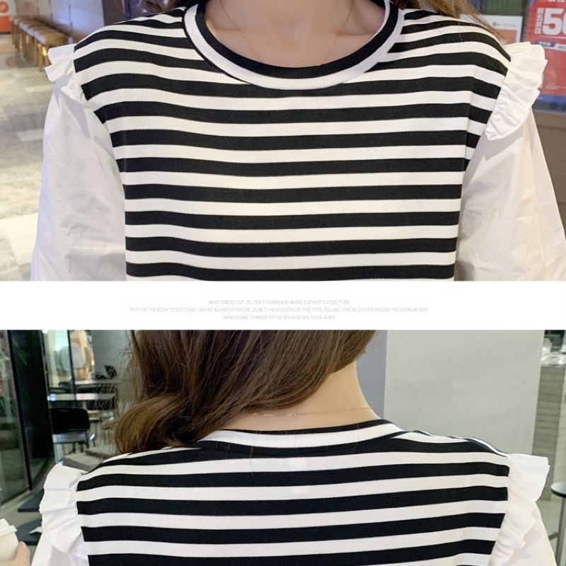 Áo babydoll thiết kế MISS RITA Áo bầu công sở tay dài pha kẻ ngang thiết kế bởi MISS RITA