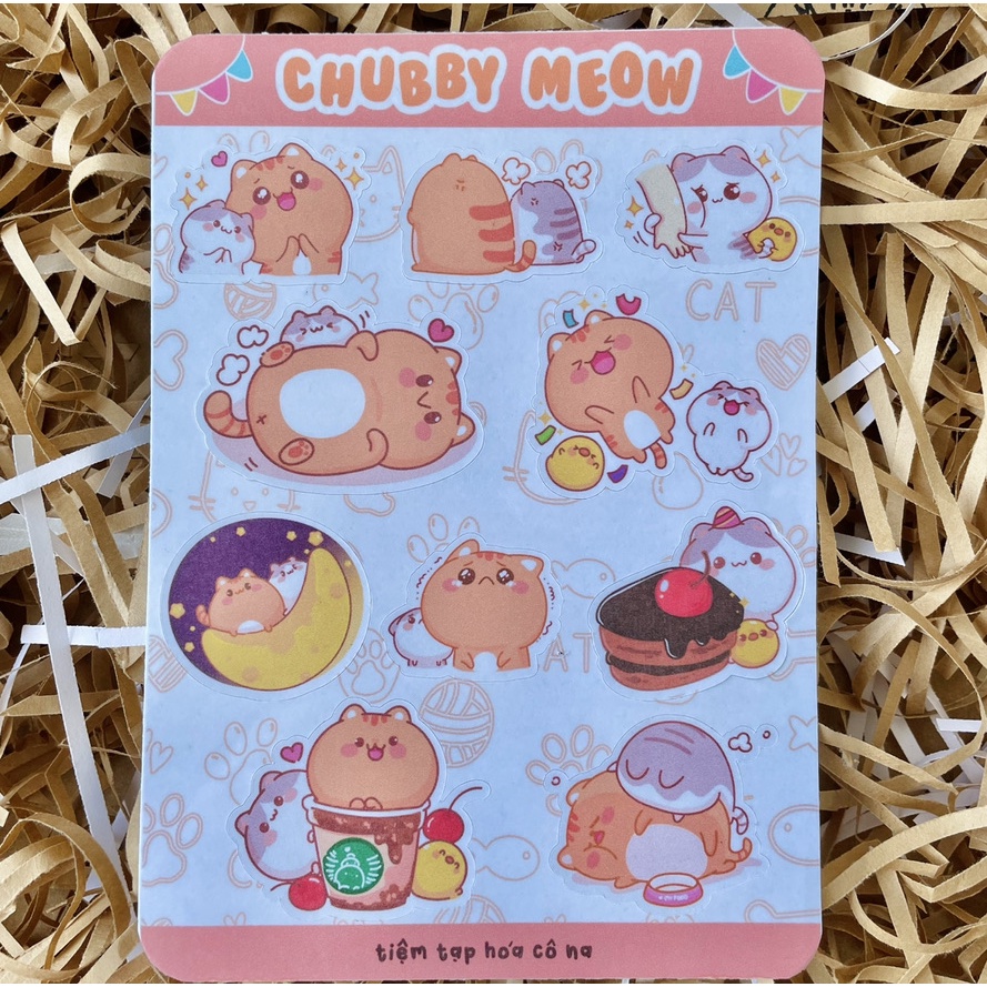 Chubby Meow Sticker Sheet / Mèo béo đáng yêu - Hình dán trang trí bullet journal,planner,sổ tay - tiemtaphoacona