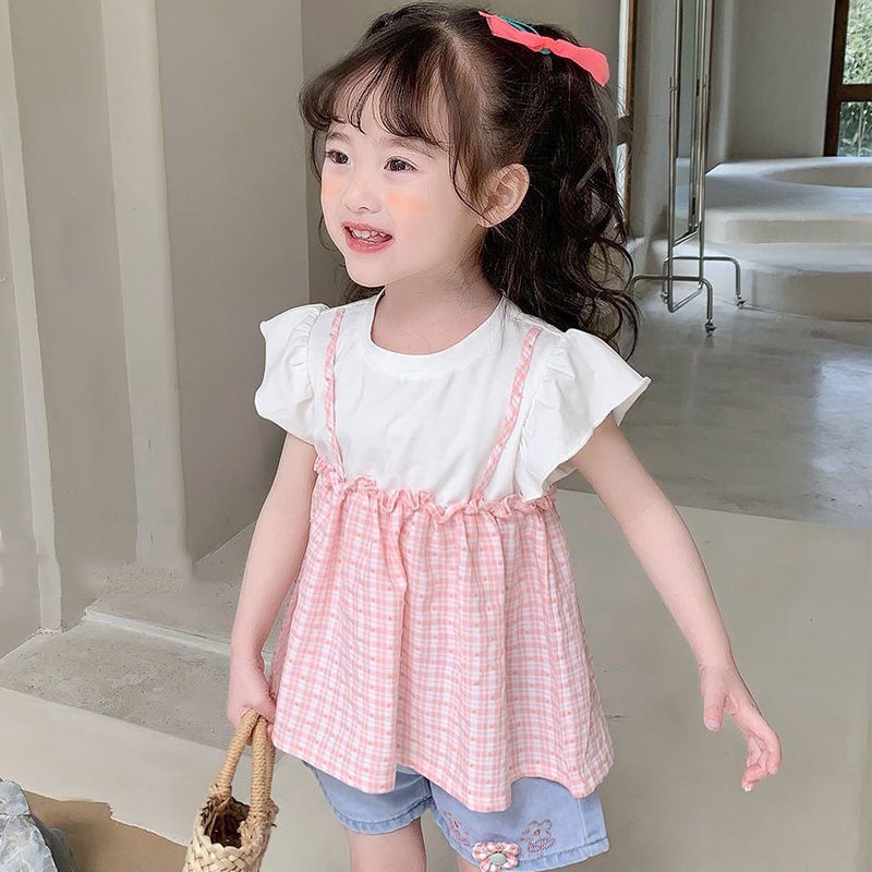 Đầm Mùa Hè Tay Cánh Tiên In Họa Tiết Caro Phong Cách Hàn Quốc Nhật Bản Thời Trang Mới Dành Cho Bé Gái 2022