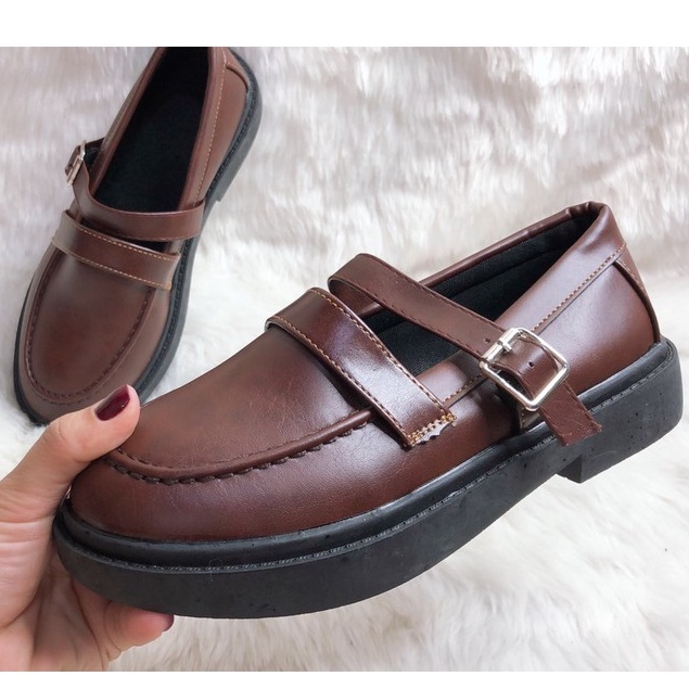 Giày ulzzang oxford vintage  da lỳ có dây vuông cho nữ phong cách hàn quốc trẻ năng động