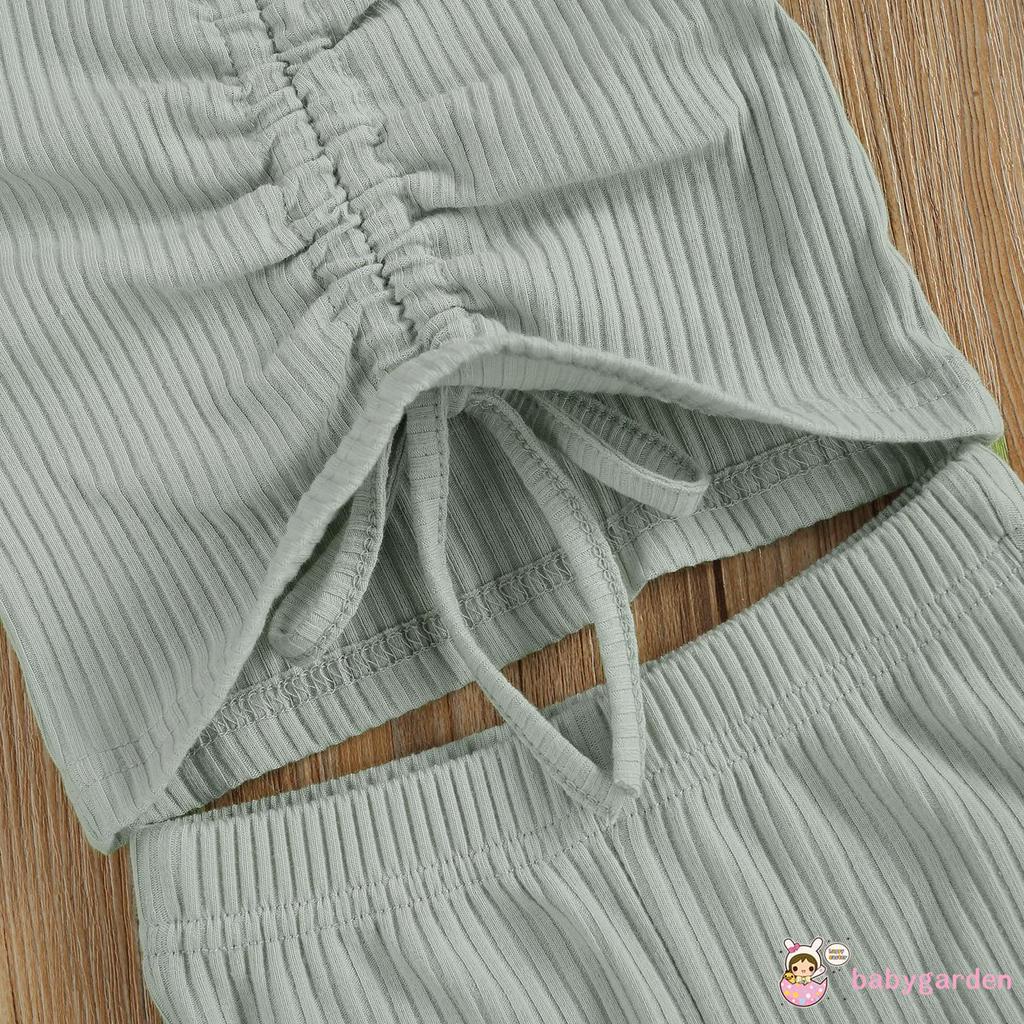 Set Áo Sát Nách Cổ Chữ V + Quần Ống Loe Phong Cách Đơn Giản Cho Bé Gái