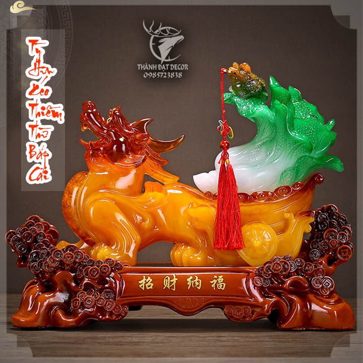 Tượng Tỳ Hưu Kéo Bắp Cải, Cóc Ngậm Tiền Phong Thuỷ Màu Vàng, Trang Trí Nội Thất, Quà Tặng Tân Gia, Khai Trương