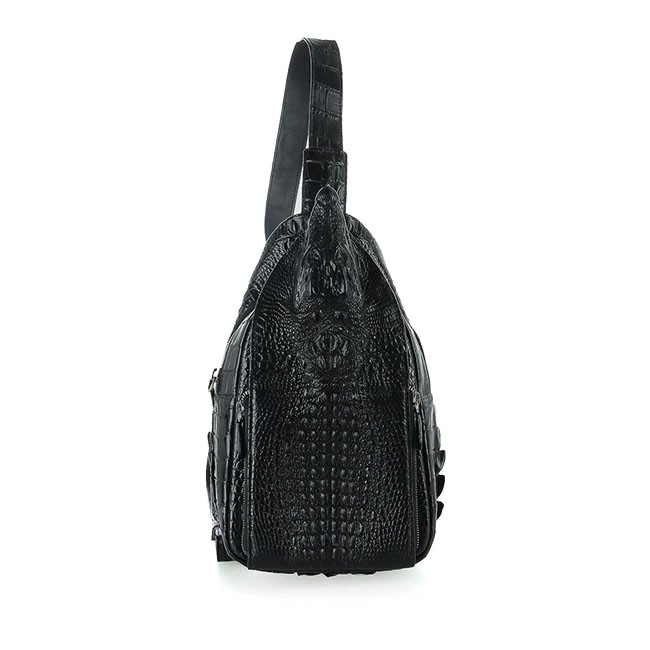 Túi đeo trước nam da cá sấu Huy Hoàng đầu cá sấu màu đen HP6289