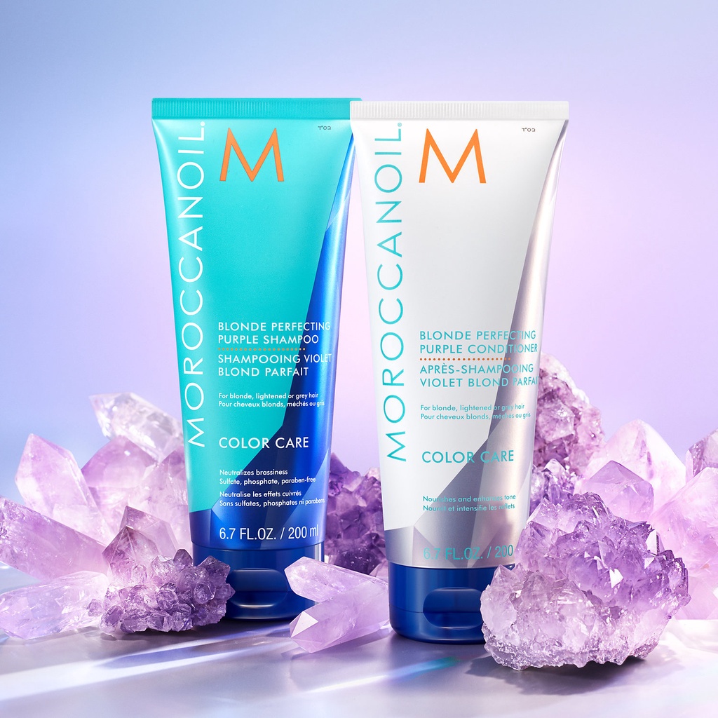 Bộ Dầu Gội &amp; Xả Ánh Tím Khử Vàng Moroccanoil Blonde Perfecting Purple Shampoo 200ml