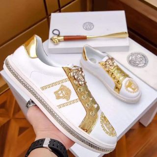 Giầy  da vê sạc nam full trắng dây mạ vàng nhũ kim tuyến .