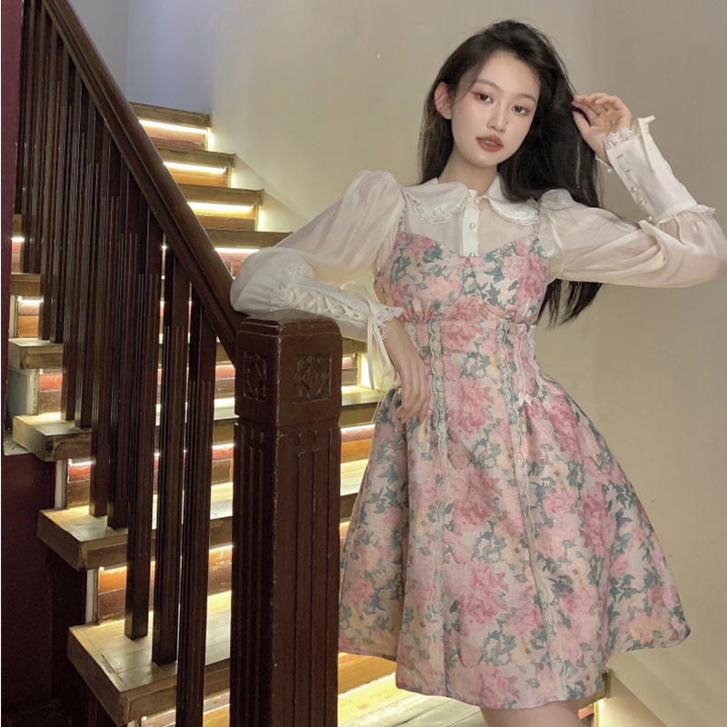 Set váy hoa bồng bềnh + sơ mi bèo phong cách nhẹ nhàng ngọt ngào Pháp