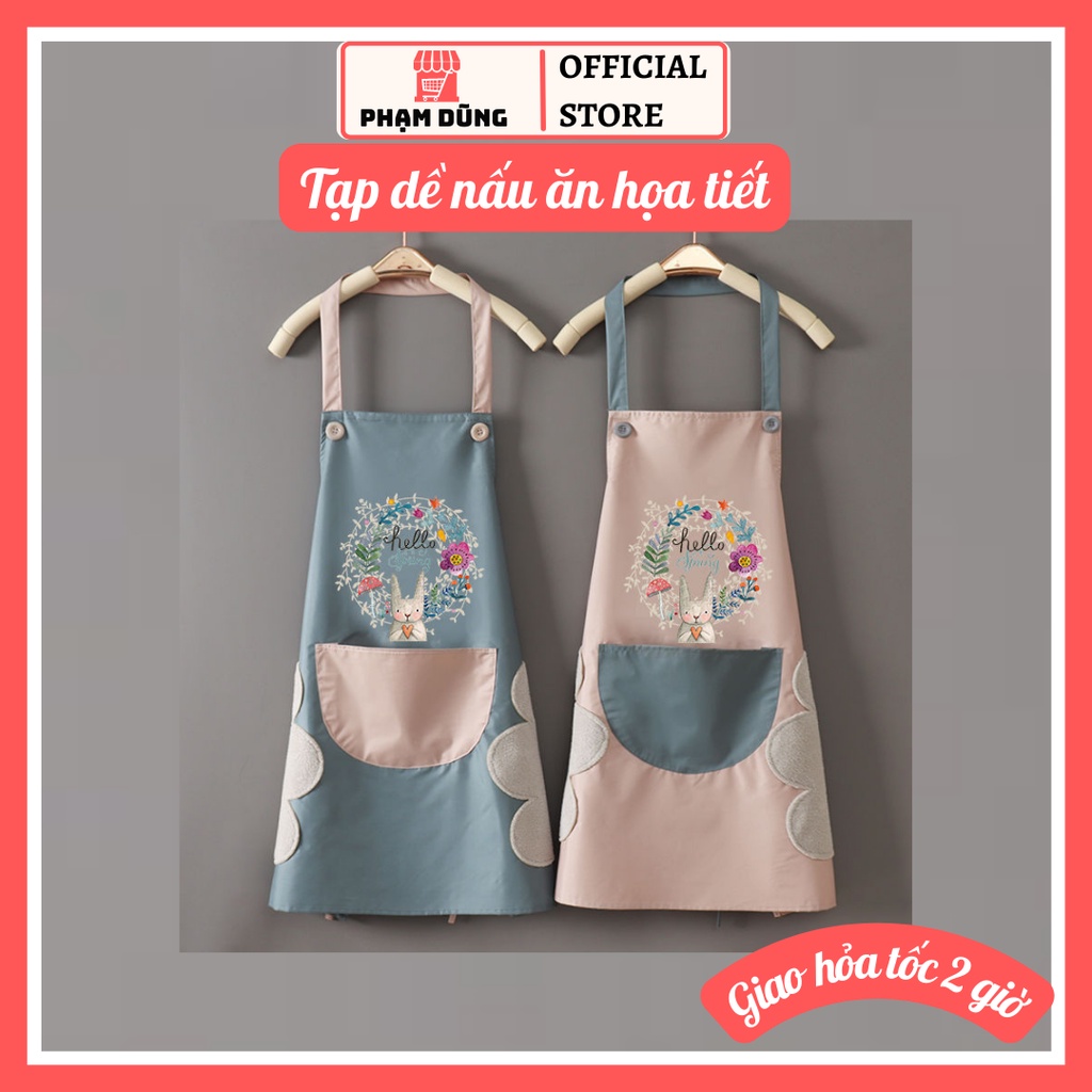 Tạp dề nấu ăn họa tiết dễ thương , tạp dề chống thấm có túi đựng và khăn lau tích hợp