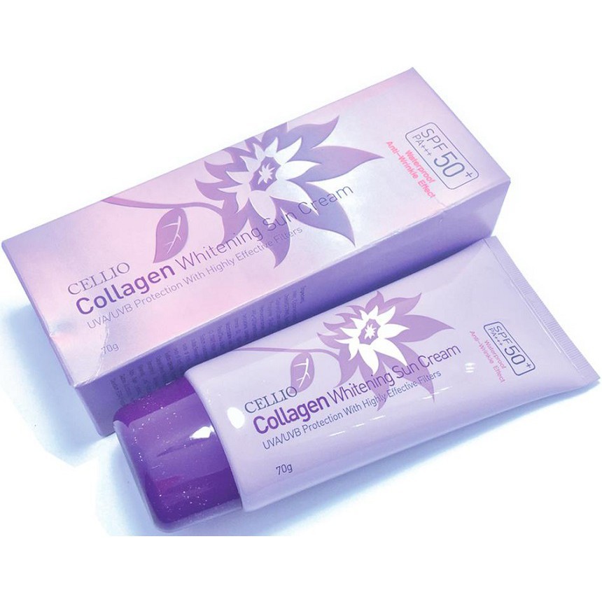 Kem chống nắng SPF 50+ PA+++ Cellio Collagen Whitening Sun Cream 70 gram - màu tím