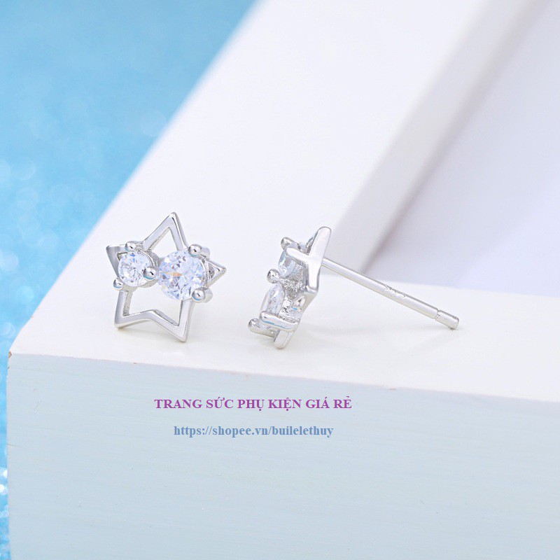 Bông tai ngôi sao đính đá lồng  bạc ý 925 HT113
