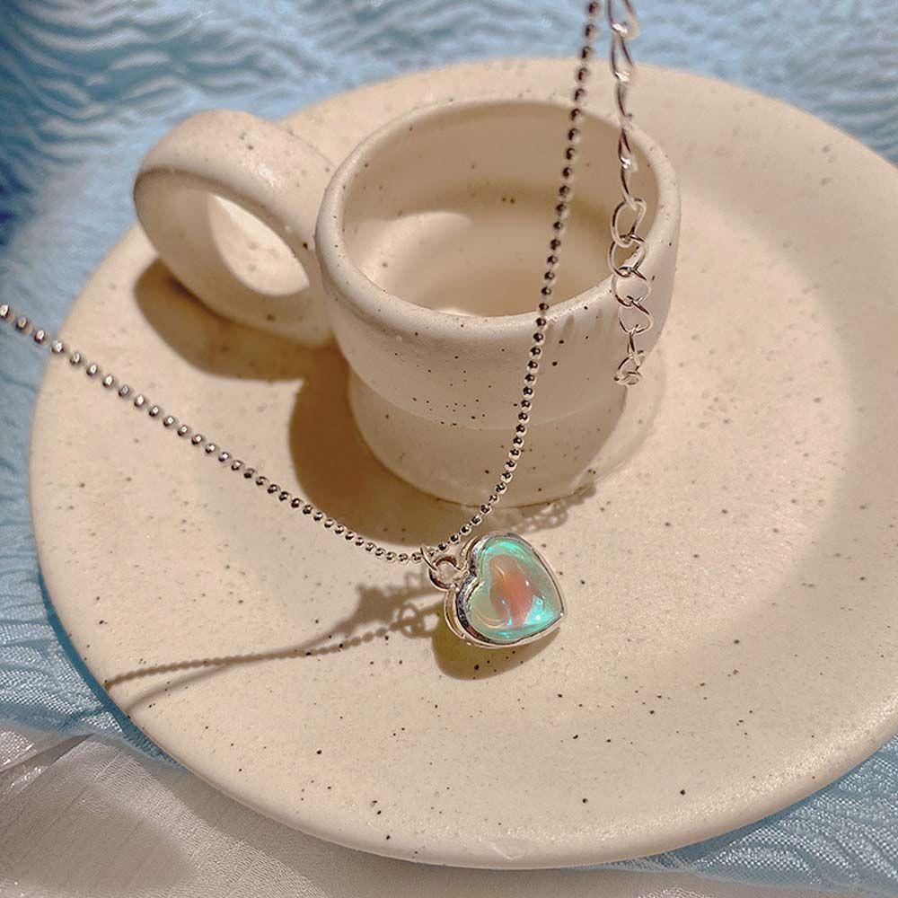 AROMA Vòng Cổ Choker Bằng Thép Titan Mặt Trái Tim Nhiều Màu Sắc Phong Cách Hàn Quốc Dành Cho Nữ