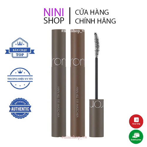 Chuốt mi siêu dài và cong mi tự nhiên, chống trôi hiệu quả Romand Han All Fix Mascara - Han All Line 7g - NiNiShop
