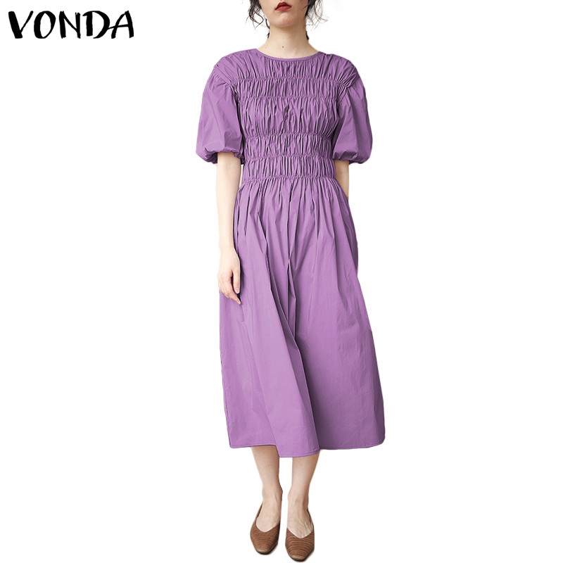 Đầm Tay Ngắn Màu Trơn Chất Liệu Co Giãn Thoải Mái Vonda