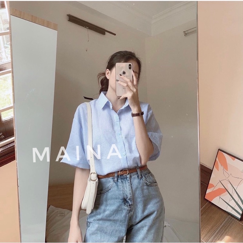 Áo sơ mi kẻ dáng basic tông màu nhẹ
