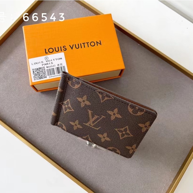 Sẵn sàng giao hàng 100% nguyên bản chính hãng Louis Vuitton LV nam và nữ Kẹp vé monogram mới M66543 Hộp đựng đô la Mỹ