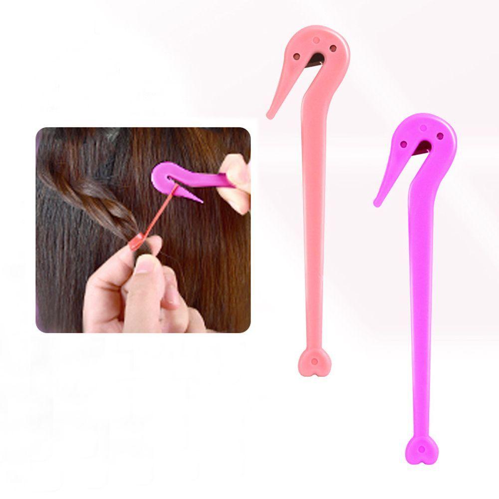 Bộ Dụng Cụ Tết Tóc Co Giãn Màu Hồng Trơn Chuyên Nghiệp