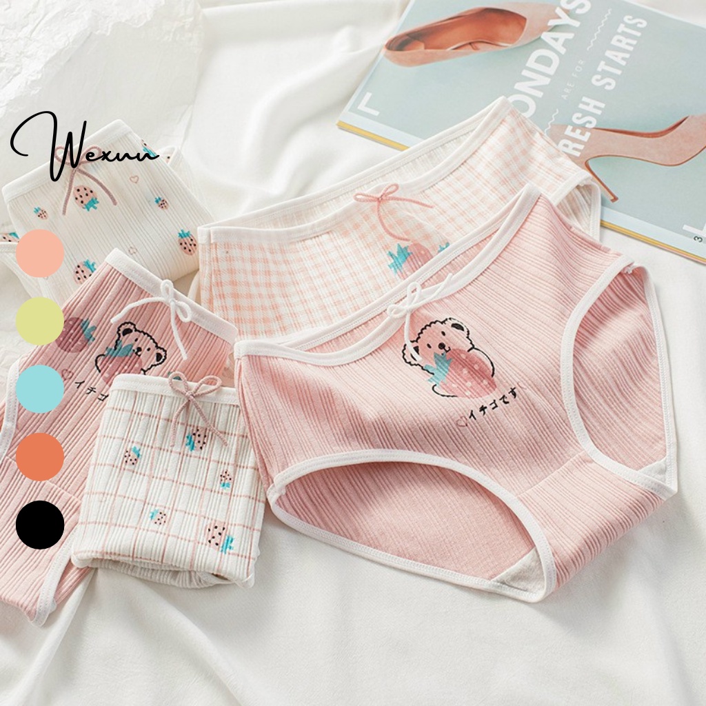 Quần lót cotton nữ Wexuu Design, Quần lót nữ phối viền chất cotton co dãn thoáng khí họa tiết ngọt ngào QC26