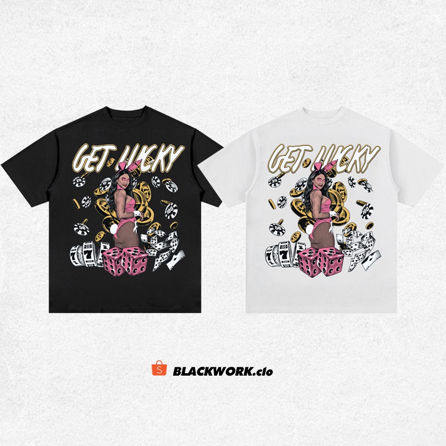 Blackwork | Áo Thun Vintage Get Ukky Lỡ Unisex - Đen/Trắng Cổ Tròn