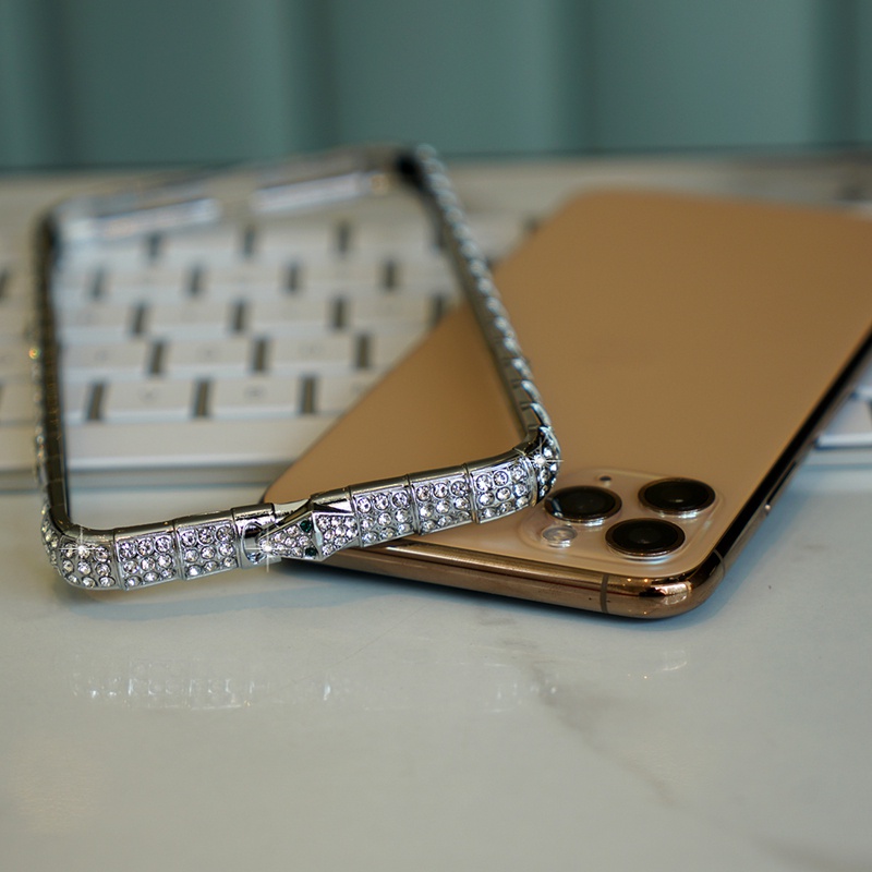 Ốp điện thoại viền kim loại đính đá thích hợp cho iPhone 11 Pro Max Mini 12 13 Pro