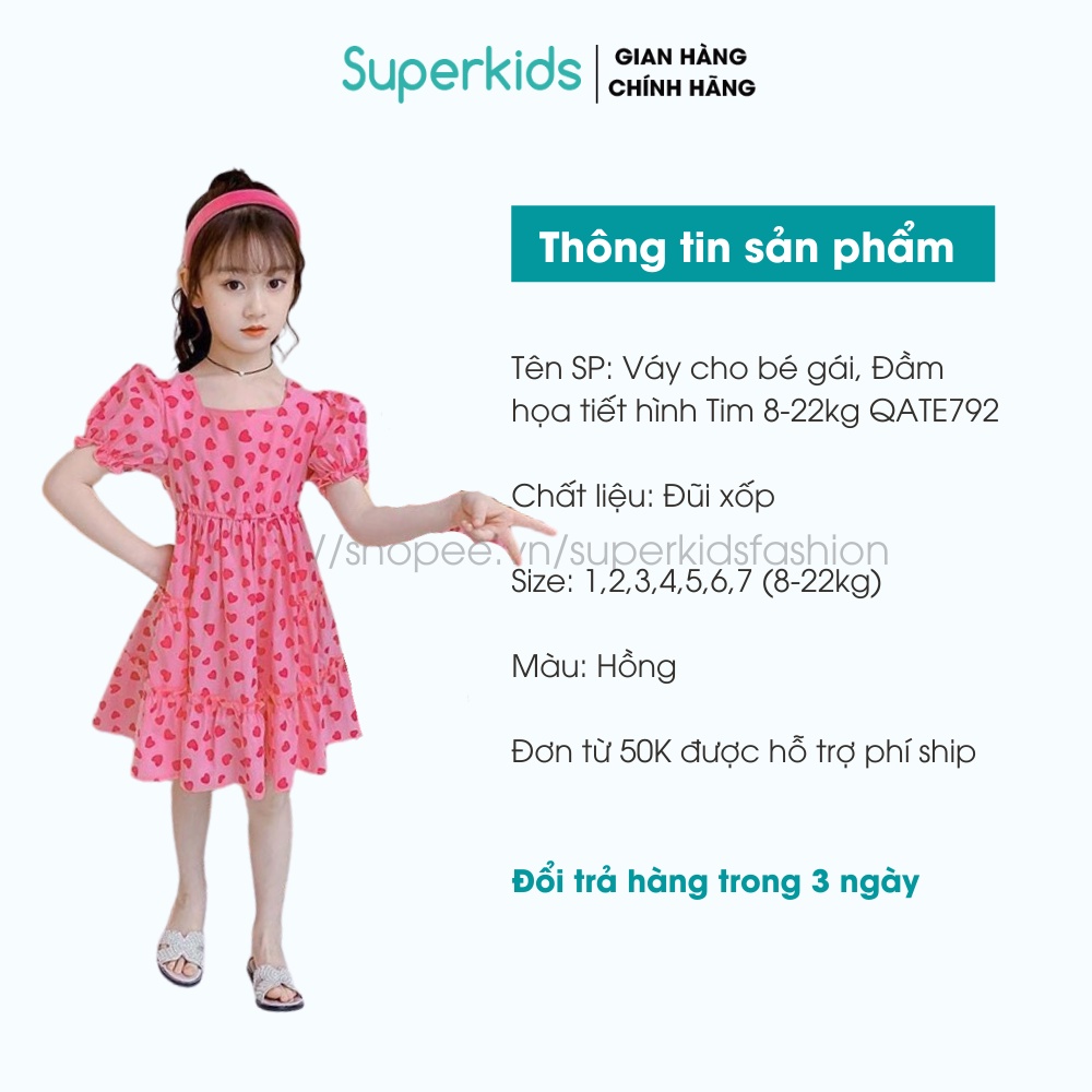 Váy cho bé gái, Đầm họa tiết hình Tim 8-22kg QATE792