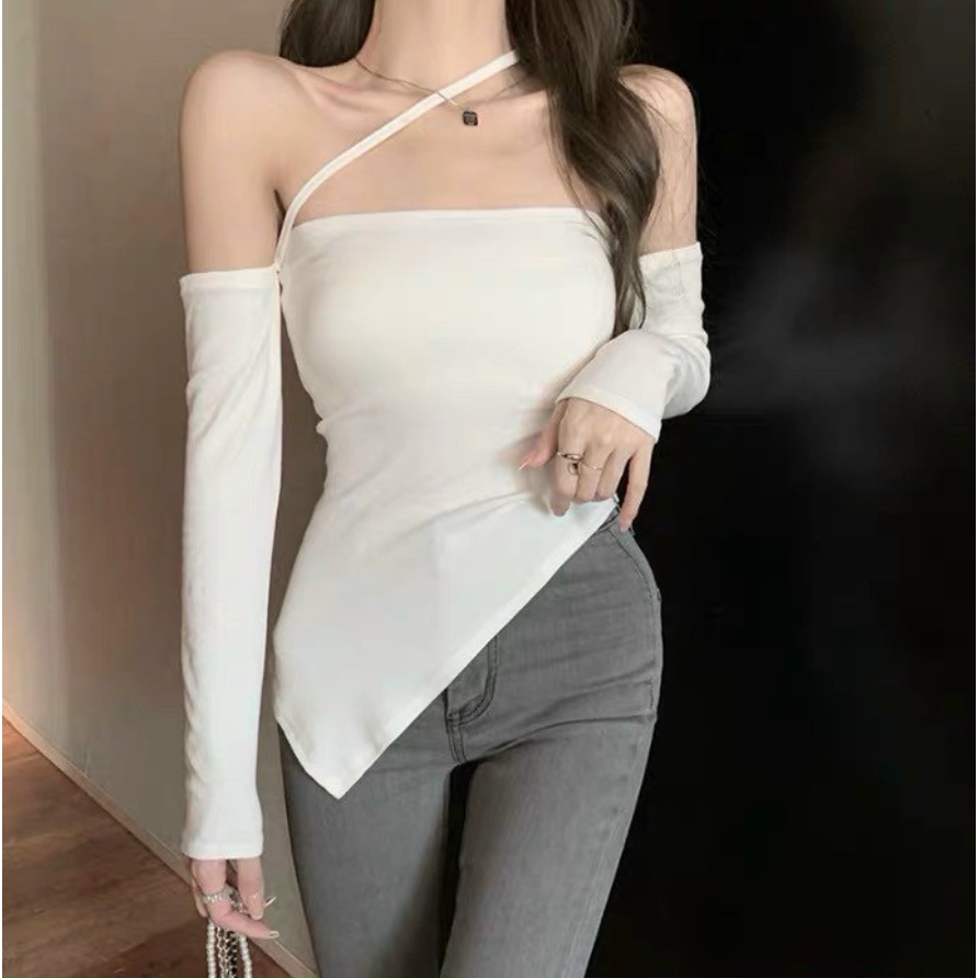 Áo kiểu nữ phối dây chéo thun gân 4 chiều tay dài tà nhọn - AK0079 | bear.story