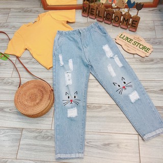 Quần jean baggy mèo - lưng thun dễ mặc