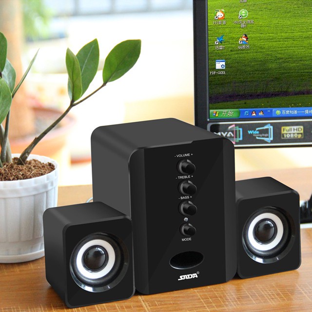 Bộ Loa Mini SADA D202 Cao Cấp, Âm Thanh Sống Động Kết Nối Máy Tính,Điện Thoại, Có Hệ Thống Chỉnh: Âm Lượng, Bass, Treble