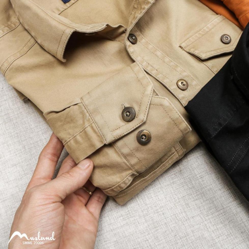Áo sơ mi denim nam MUSLAND cổ bẻ 2 túi ngực màu vàng 200505 | BigBuy360 - bigbuy360.vn
