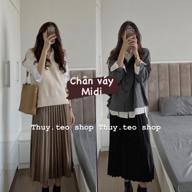 [ CÓ SẴN ] CHÂN VÁY TRƠN XẾP LI MIDI QUẢNG CHÂU