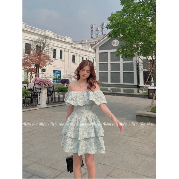 Váy trễ vai bèo váy xoè 2 tầng dáng ngắn đi biển, đi tiệc, kỷ yếu xinh tiệm của Miêu | BigBuy360 - bigbuy360.vn