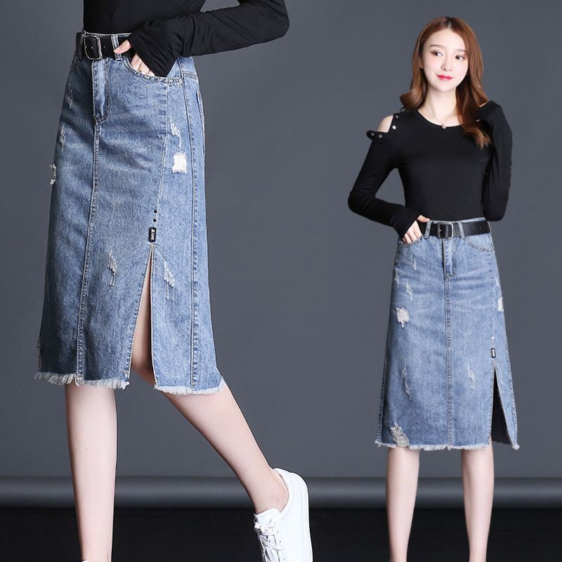 Chân váy denim lưng cao thiết kế xẻ cá tính | BigBuy360 - bigbuy360.vn