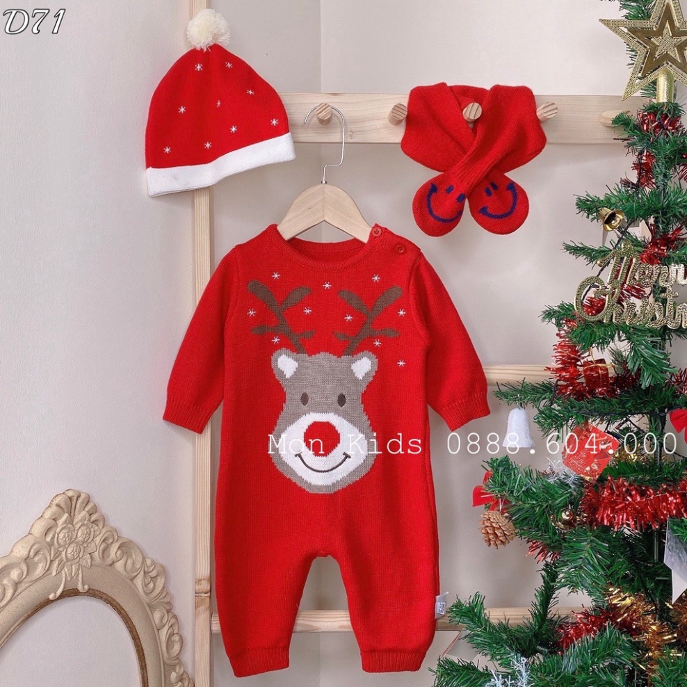 Sét body len dễ thương cho bé, bộ liền thân kèm mũ noel cho bé trai, gái
