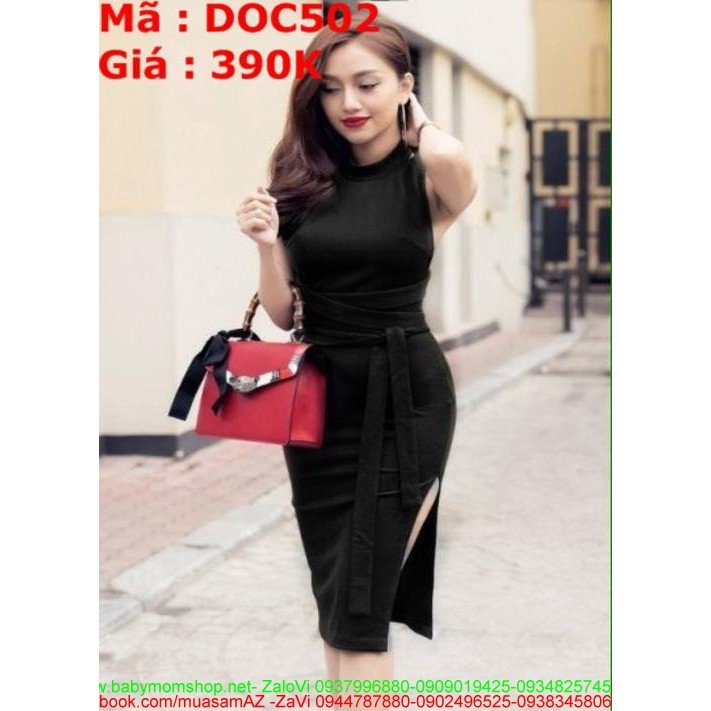 Đầm ôm công sở cổ yếm xẻ đùi kèm dây thắt lưng thời trang DOC502