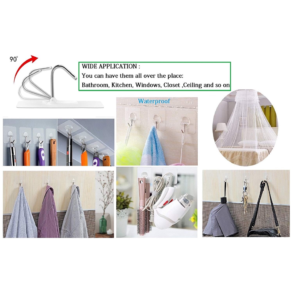 [Ready Stock]  10 pc Thicken Self-Adhesive Clear Strong Plug Hook Wall Storage Multi-use Transparent Pasting Hook