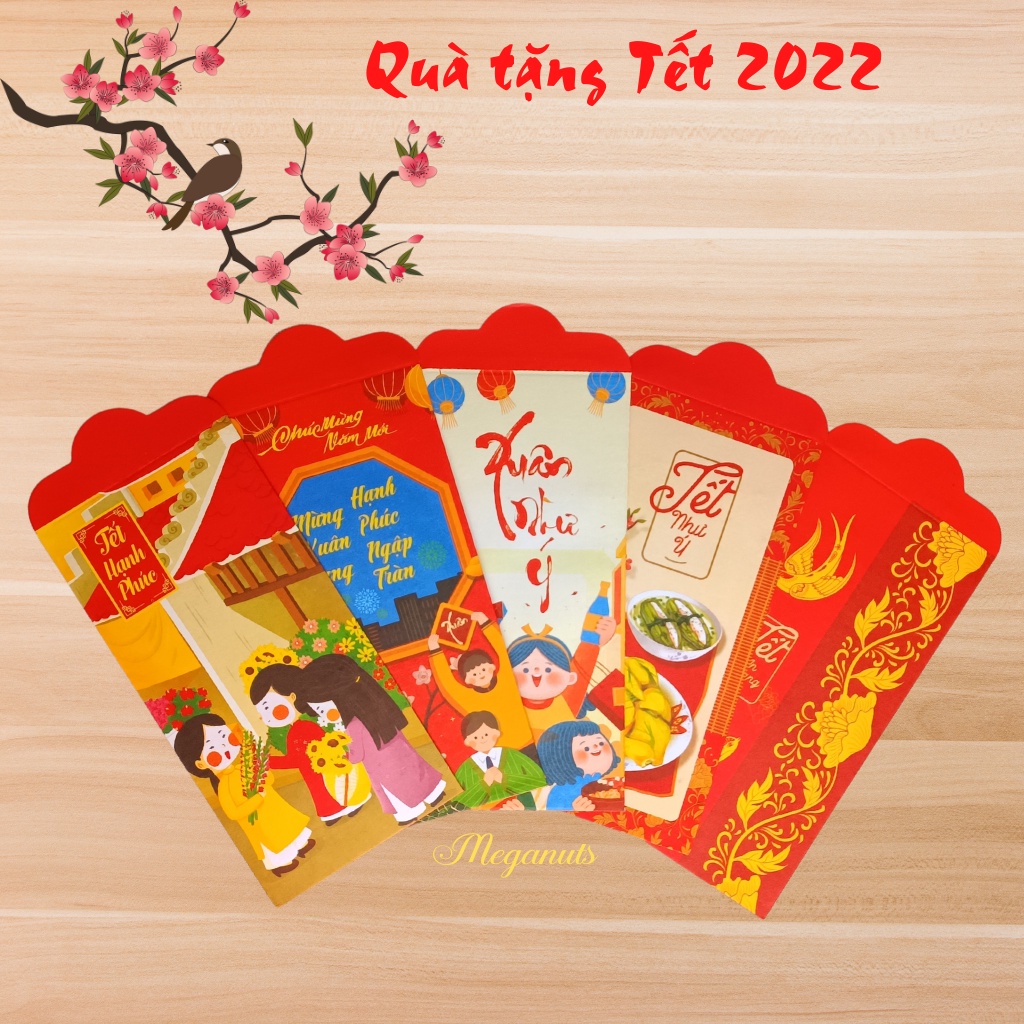 Quà tặng Tết 2022 - Combo 5 phong bao Lì xì Tết Meganuts mẫu ngẫu nhiên