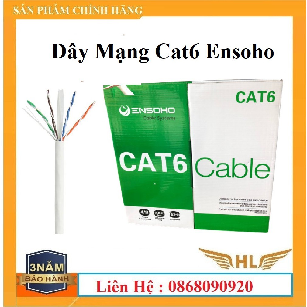 Dây Mạng Lan Cat6 Ensoho 8 Sợi Bấm Sẵn 2 Đầu Sử Dụng Truyền Tín Hiệu Internet Cho Máy Tính Camera