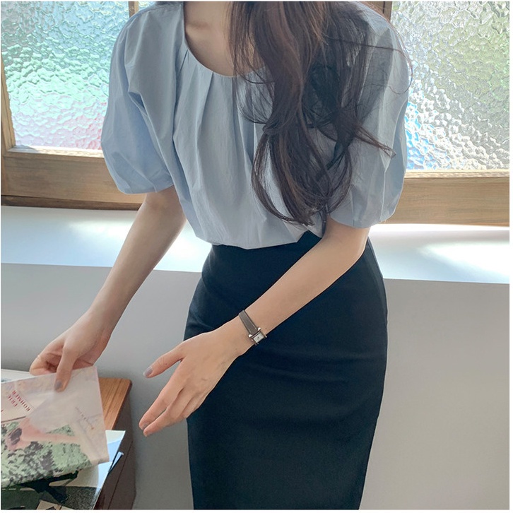 SUXI Áo Thun Tay Ngắn Cổ Tròn Màu Sắc Đơn Giản Phong Cách Hàn Quốc Cho Nữ