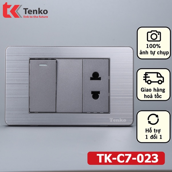 Ổ Cắm Và Công Tắc Điện Màu Xám Âm Tường Mặt Hợp Kim Bo Viền Xám Thương Hiệu Nhật Tenko TK-C7-023