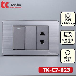 Ổ Cắm Và Công Tắc Điện Màu Xám Âm Tường Mặt Hợp Kim Bo Viền Xám Thương Hiệu Nhật Tenko TK-C7-023