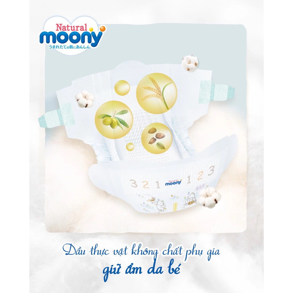 Tã Moony Natural Trắng Nhật, Bỉm Monny Xanh Quần, Dán Size Newborn S58 M46 L38 M46 L36 XL32