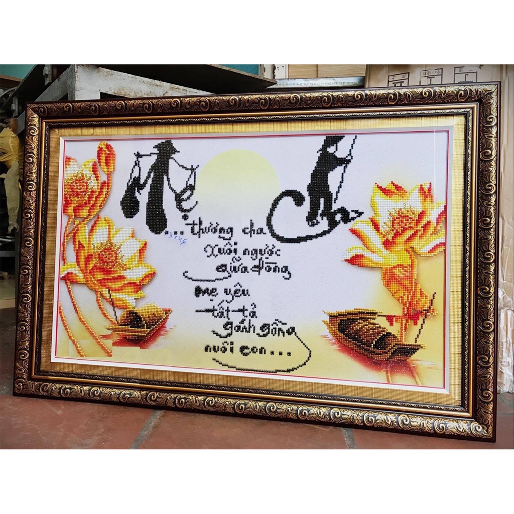 Tranh thêu chữ thập CHA MẸ KT:60X39CM CHƯA THÊU