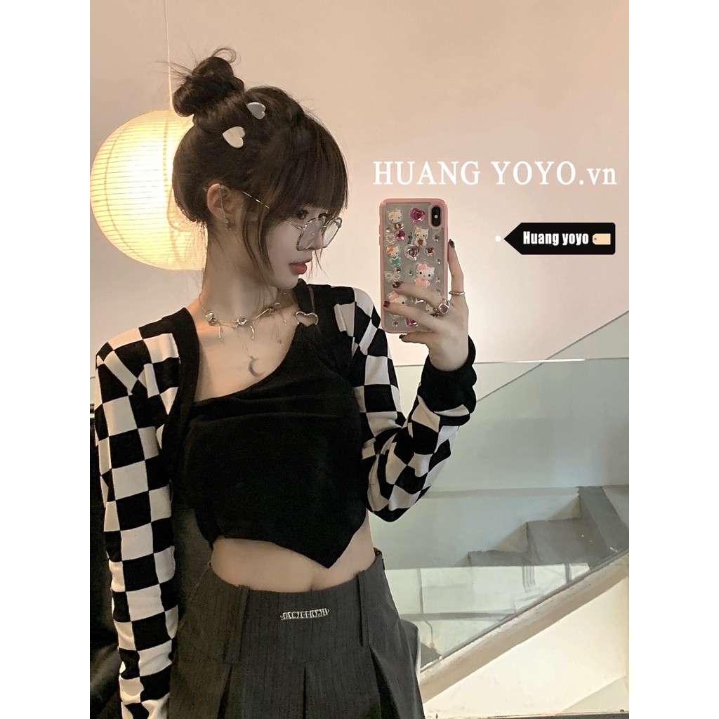 Áo Hai Dây Thể Thao Họa Tiết Sọc Caro Phong Cách Retro Thời Trang Hàn Quốc Cho Nữ