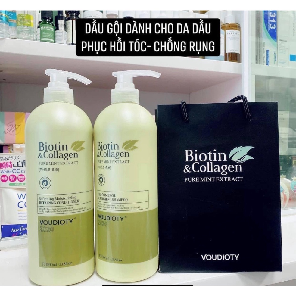 Bộ Dầu Gội Biotin Collagen Xanh Lá, Phục Hồi, Kiềm Dầu, Giảm Rụng Tóc [ Chính Hãng ]