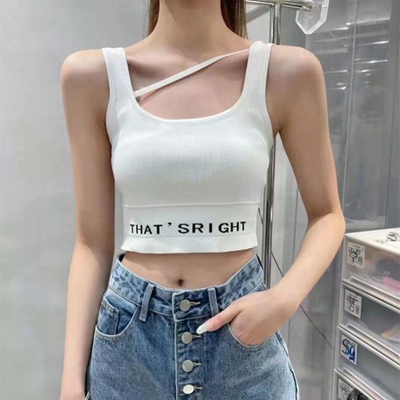 Áo Croptop Dệt Kim Không Tay In Chữ Thời Trang Cho Nữ