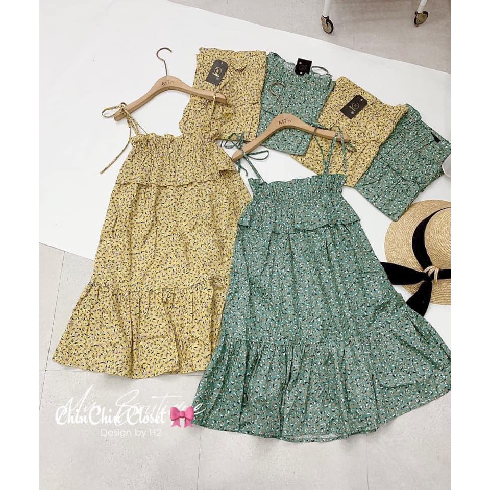 Váy đầm nữ hai dây 2s Hoa Nhí Maxi Dáng Váy Lửng Xòe