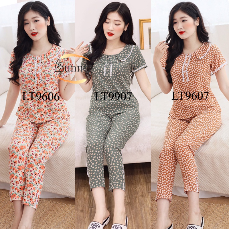 ĐỒ BỘ NỮ MẶC NHÀ CHẤT LIỆU LỤA MỀM MÁT TAY CỘC QUẦN DÀI  CỔ LÁ 2 KHUY ĐÁP ZEN